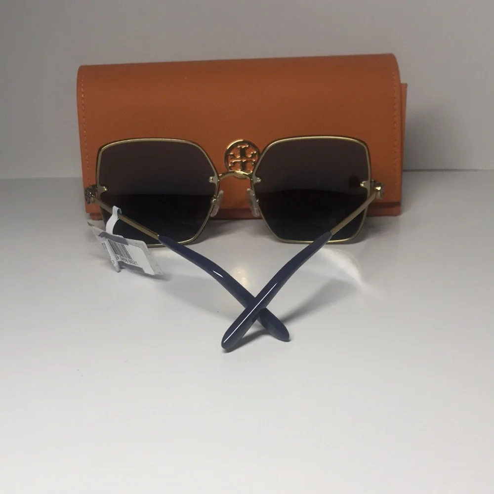 New Authentic Tory Burch TY6080 Blue Sunglasses with Orange Case